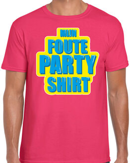 Bellatio Decorations Mijn foute partyshirt fun tekst t-shirt voor heren roze met blauwe opdruk M