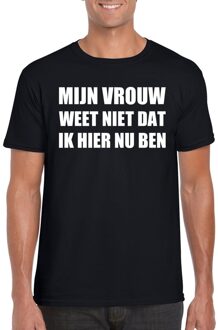 Bellatio Decorations Mijn vrouw weet niet dat ik hier nu ben heren T-shirt zwart XL