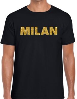 Bellatio Decorations Milan gouden glitter tekst t-shirt zwart heren M