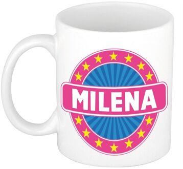 Bellatio Decorations Milena voornaam koffiemok - beker - wit/roze - 300 ml - Cadeau - Dames - Collega - Moederdag Multi
