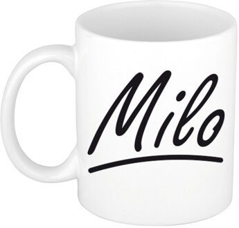 Bellatio Decorations Milo Naam koffiemok - beker - met sierlijke letters - wit - 300 ml - Cadeau - Heren