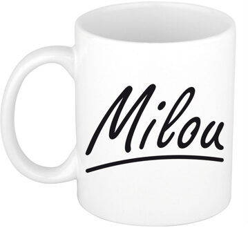 Bellatio Decorations Milou voornaam kado beker / mok sierlijke letters - gepersonaliseerde mok met naam - Naam mokken Multikleur