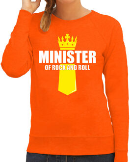 Bellatio Decorations Minister of rock N roll met kroontje Koningsdag sweater / trui oranje voor dames XL