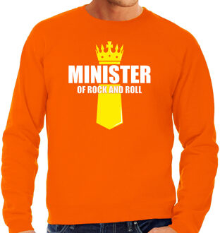 Bellatio Decorations Minister of rock N roll met kroontje Koningsdag sweater / trui oranje voor heren XL