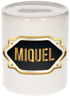 Bellatio Decorations Miquel naam / voornaam kado spaarpot met embleem - Naam spaarpotten Multikleur