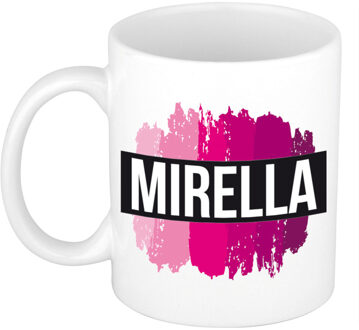 Bellatio Decorations Mirella naam / voornaam kado beker / mok roze verfstrepen - Gepersonaliseerde mok met naam - Naam mokken