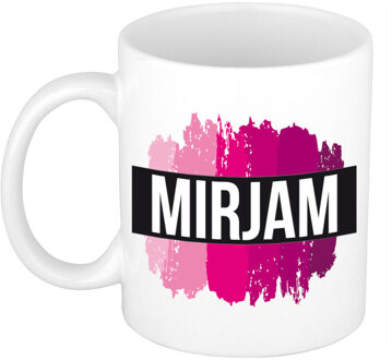 Bellatio Decorations Mirjam naam / voornaam kado beker / mok roze verfstrepen - Gepersonaliseerde mok met naam - Naam mokken