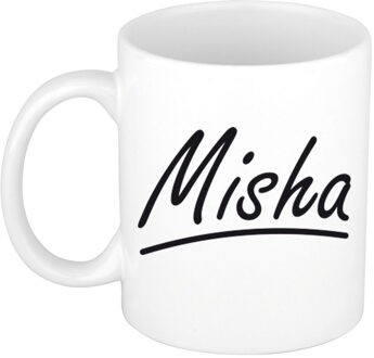 Bellatio Decorations Mischa Naam koffiemok - beker - met sierlijke letters - wit - 300 ml - Cadeau - Heren