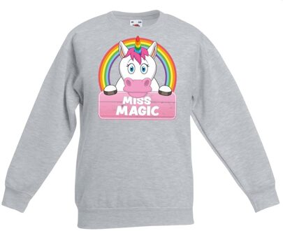 Bellatio Decorations Miss Magic de eenhoorn sweater grijs voor meisjes - eenhoorns trui 12-13 jaar (152/164)