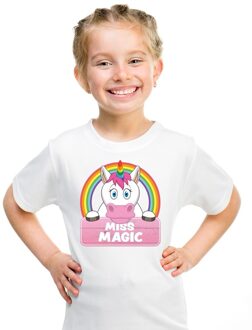 Bellatio Decorations Miss Magic de eenhoorn t-shirt wit voor meisjes - eenhoorns shirt L (146-152)