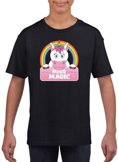 Bellatio Decorations Miss Magic de eenhoorn t-shirt zwart voor meisjes - eenhoorns shirt L (146-152)