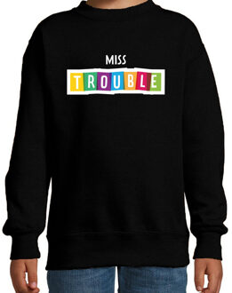 Bellatio Decorations Miss trouble fun tekst sweater zwart kids 12-13 jaar (152/164)