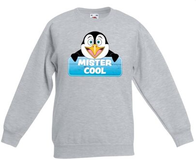 Bellatio Decorations Mister Cool de pinguin sweater grijs voor kinderen - unisex - pinguins trui 12-13 jaar (152/164)