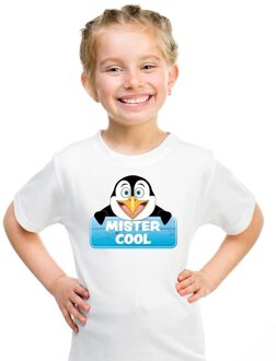 Bellatio Decorations Mister Cool de pinguin t-shirt wit voor kinderen - unisex - pinguins shirt L (146-152)