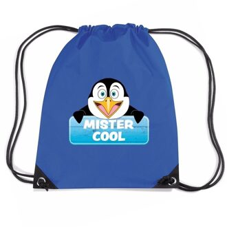 Bellatio Decorations Mister Cool pinguin trekkoord rugzak / gymtas blauw voor kinderen - Gymtasje - zwemtasje