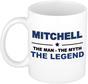 Bellatio Decorations Mitchell cadeau mok - man myth legend - naam koffiemok / beker - wit en blauw - 300 ml Donkerblauw