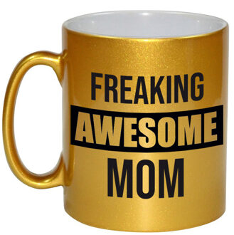 Bellatio Decorations Moeder cadeau gouden mok / beker freaking awesome mom - feest mokken Goudkleurig