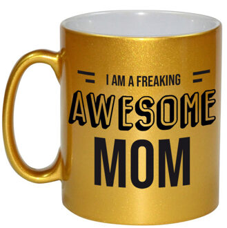 Bellatio Decorations Moeder cadeau gouden mok / beker I am a freaking awesome mom - feest mokken Goudkleurig