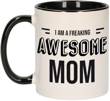 Bellatio Decorations Moeder cadeau mok / beker zwart I am a freaking awesome mom - feest mokken Multikleur