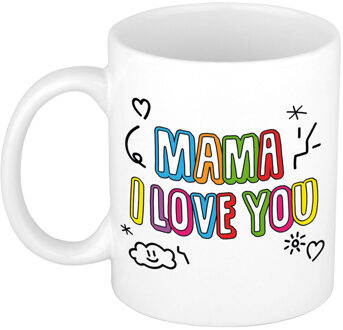 Bellatio Decorations Moeder/mama cadeau mok - I love you - multi - 300 ml - moederdag/verjaardag - feest mokken Multikleur