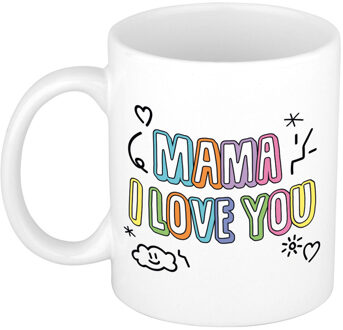 Bellatio Decorations Moeder/mama cadeau mok - I love you - pastel - 300 ml - moederdag/verjaardag - feest mokken Wit