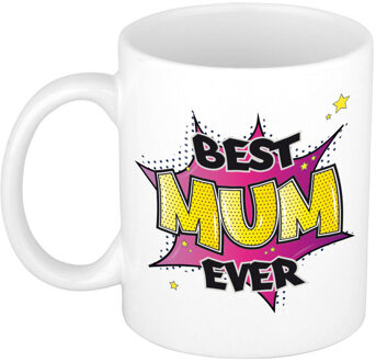 Bellatio Decorations Moederdag cadeau koffiemok - best mum ever - roze - 300 ml - mok met tekst - feest mokken Geel