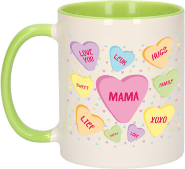 Bellatio Decorations Moederdag cadeau koffiemok - hartjes snoepjes - groen - mok met tekst - verjaardag - mama/moeder
