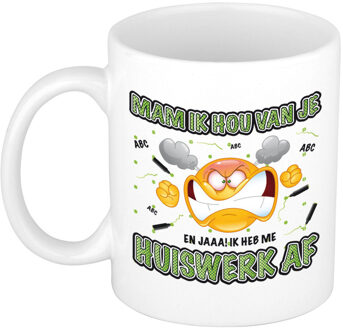 Bellatio Decorations Moederdag mok - huiswerk - wit - 300 ml - keramiek - feest mokken Groen