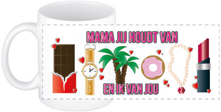 Bellatio Decorations Moederdag mok - mama ik hou van jou - wit - 300 ml - keramiek