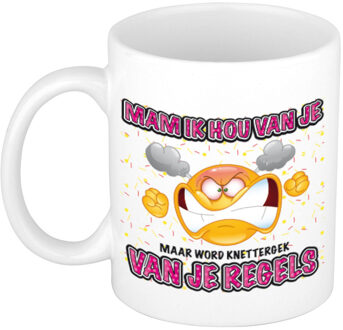 Bellatio Decorations Moederdag mok - regels - wit - 300 ml - keramiek - feest mokken Roze