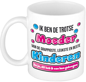 Bellatio Decorations moederdag mok - trotse moeder van de beste kinderen - feest mokken Roze