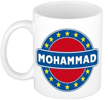 Bellatio Decorations Mohammad voornaam koffiemok - beker - wit/blauw - 300 ml - Cadeau - Heren - Collega - Vaderdag