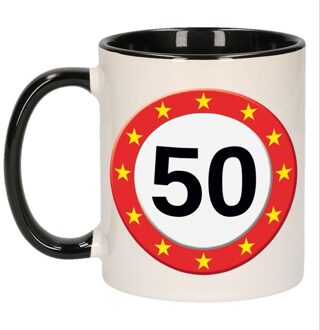 Bellatio Decorations Mok/ beker 50 jaar verkeersbord sterren Zwart