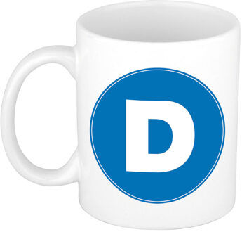 Bellatio Decorations Mok / beker met de letter D blauwe bedrukking voor het maken van een naam / woord of team