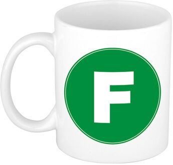Bellatio Decorations Mok / beker met de letter F groene bedrukking voor het maken van een naam / woord of team