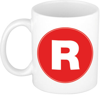 Bellatio Decorations Mok / beker met de letter R rode bedrukking voor het maken van een naam / woord of team