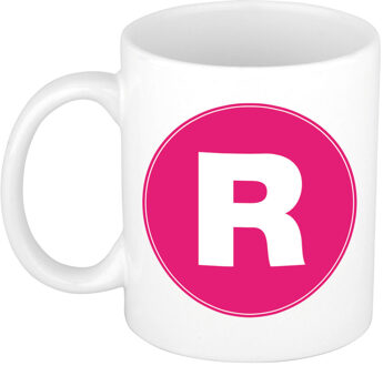 Bellatio Decorations Mok / beker met de letter R roze bedrukking voor het maken van een naam / woord of team