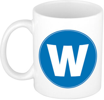 Bellatio Decorations Mok / beker met de letter W blauwe bedrukking voor het maken van een naam / woord of team