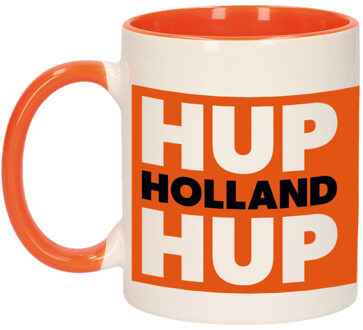 Bellatio Decorations Mok/ beker oranje en wit Hup Holland hup 300 ml - feest mokken