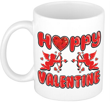 Bellatio Decorations Mok/beker valentijn - Happy Valentine - 300 ml - feest mokken Wit