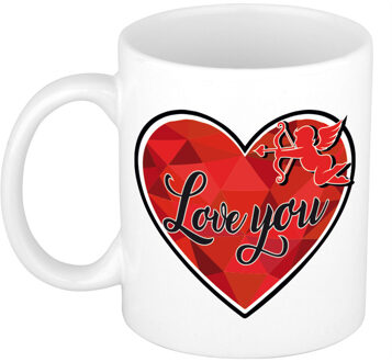 Bellatio Decorations Mok/beker valentijn - I love you - 300 ml - feest mokken Wit