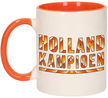 Bellatio Decorations Mok/ beker wit en oranje Holland kampioen 300 ml - feest mokken Multikleur