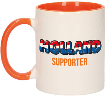 Bellatio Decorations Mok/ beker wit en oranje Holland supporter 300 ml - feest mokken Multikleur