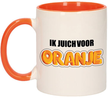 Bellatio Decorations Mok/ beker wit en oranje - Ik juich voor oranje 300 ml - feest mokken