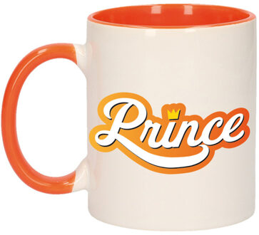 Bellatio Decorations Mok/ beker wit en oranje Koningsdag prince 300 ml - feest mokken