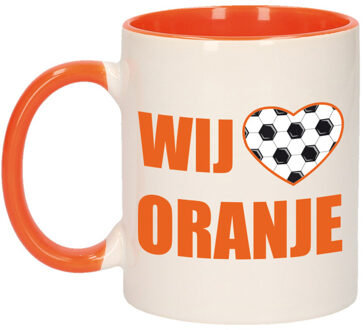 Bellatio Decorations Mok/ beker wit en oranje - Wij houden van oranje 300 ml - feest mokken