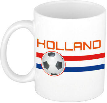 Bellatio Decorations Mok/ beker wit Holland vlag met voetbal 300 ml - feest mokken