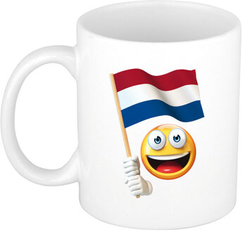 Bellatio Decorations Mok/ beker wit smiley vlag Nederland 300 ml - feest mokken