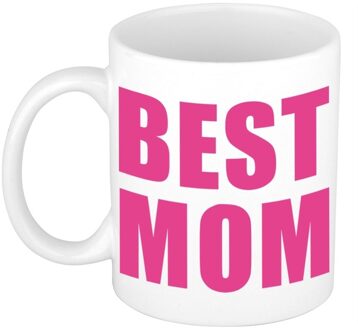 Bellatio Decorations Mok Best mom - 300 ml - wit/blauw - moederdag - cadeau - koffiemok - mokken Roze
