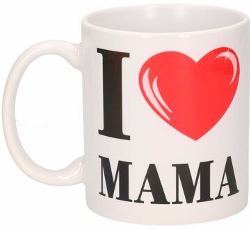 Bellatio Decorations Mok I love mama - 300 ml - wit/rood - koffiemok - mokken - moederdag